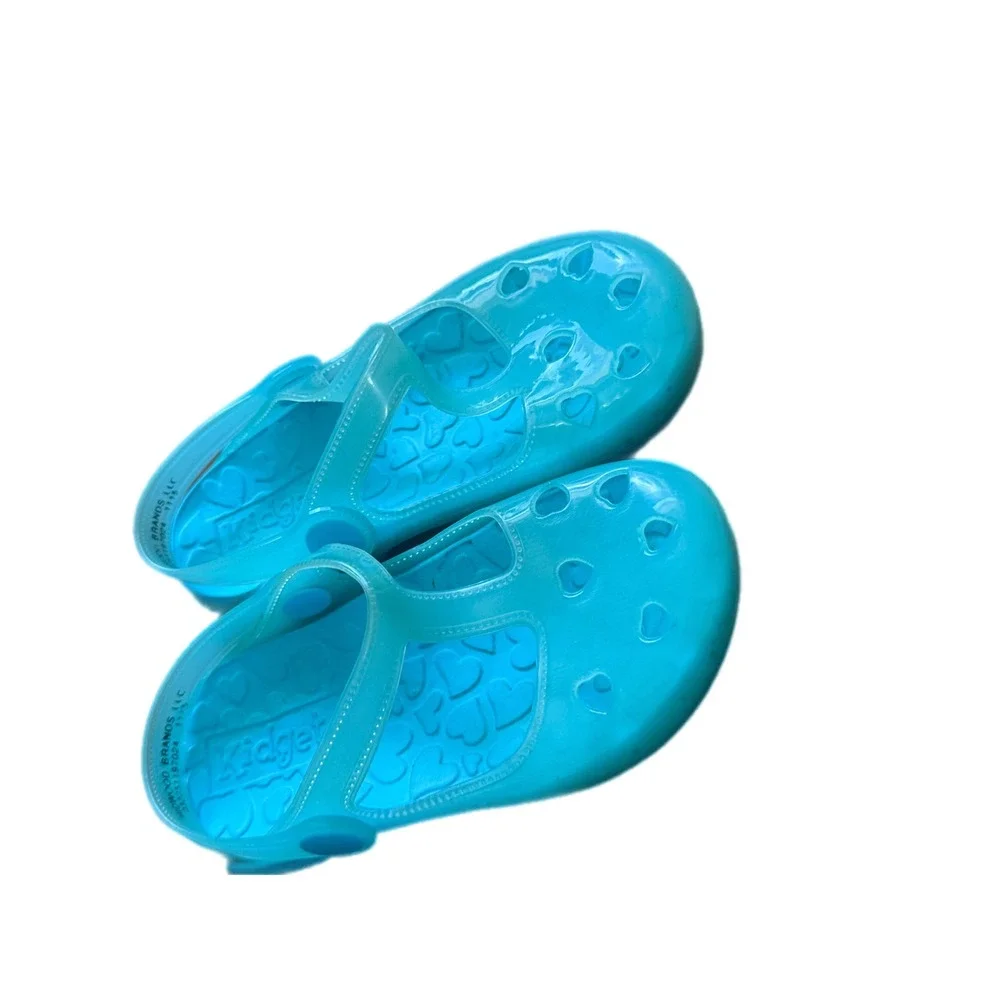 Kidgets Jelly Mary Jane Kids Size 9 Turquoise Excellent Heart Cutout Water Shoes